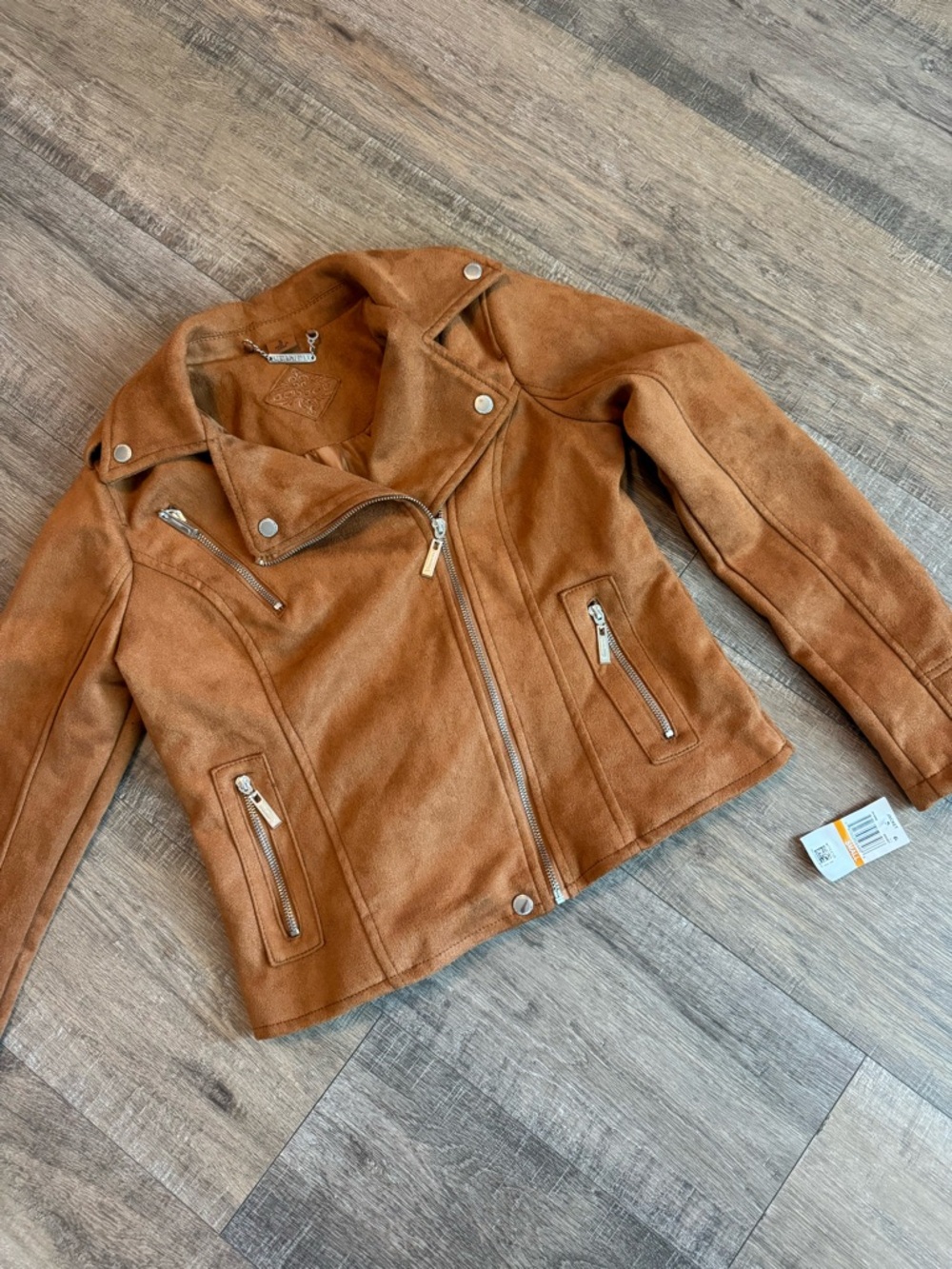 Jou Jou Suede Moto Jacket in Cognac Brown Small NWT
